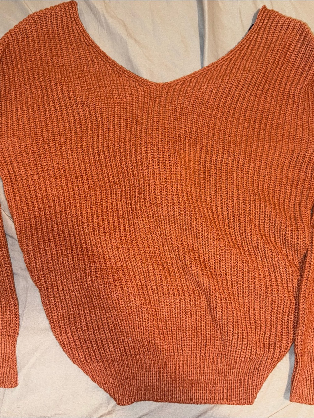 Love Tree Women's V-Neck Chunky Knit Sweater - Rust Orange